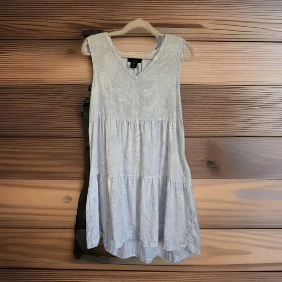 Tahari Women Medium Linen Sleeveless Floral Midi Sun Beach Dress Light Blue Boho - Picture 1 of 8